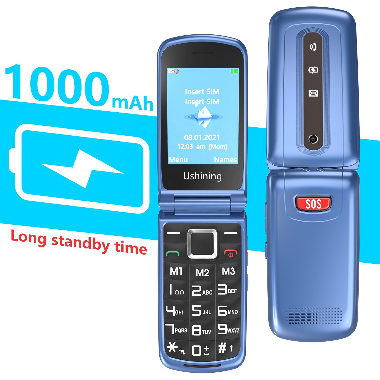 Factory Direct Sale 2G Flip Phone GSM Big Button 2.4'' Screen Basic Cell Phone Feature Phone FM Bluetooth for Elderly People