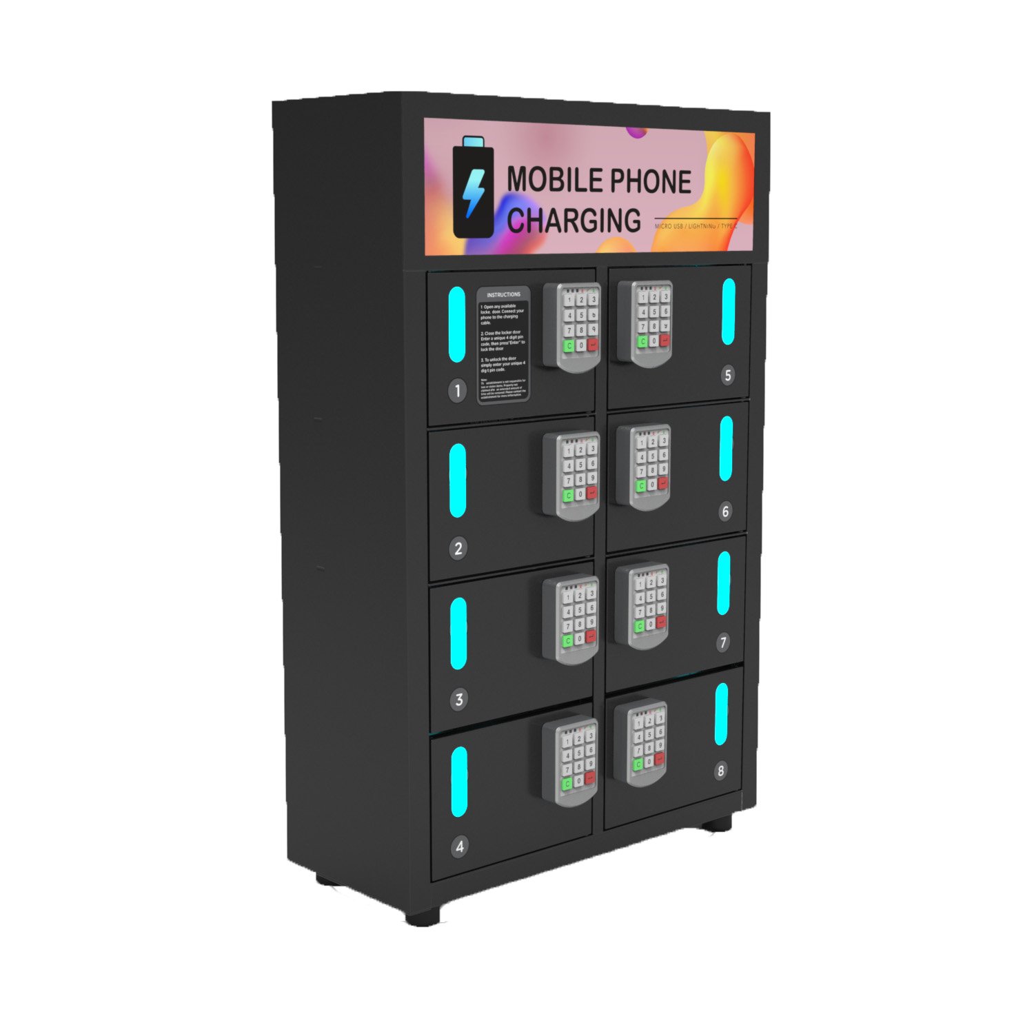 Best sell Y2 Power 8 bay charging locker PL-P08A-Y2 with keypad locking system Mobile phone charger charge cabinet for cafe