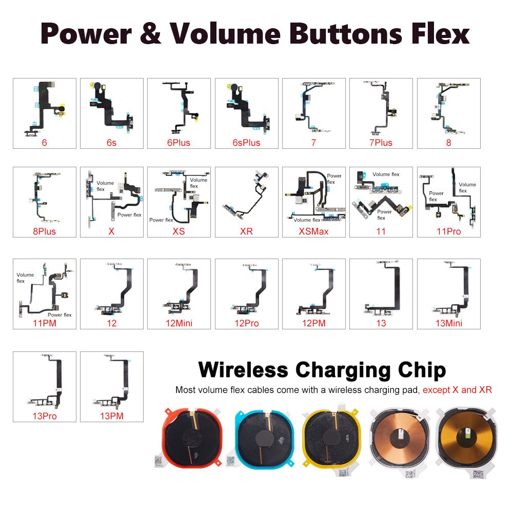 Volume Power Button On Off Key Switch Flex Cable For Phone 7 8 Plus X Xr Xs 11 12 13 Pro Max 13 mini Replacement Repair Parts
