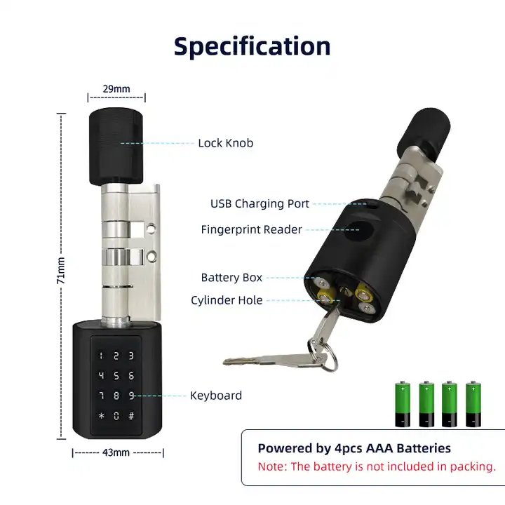 IP67 Smart Cylinder Lock Quality Competitive Price Key Cylinder Door Lock Digital Keypad Smart Lock Door Waterproof Outdoor