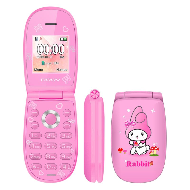 1.44 inch Pink Mini Chidren's Cartoon Rabbit flip dual sim mobile phone low price GSM W11 Kid