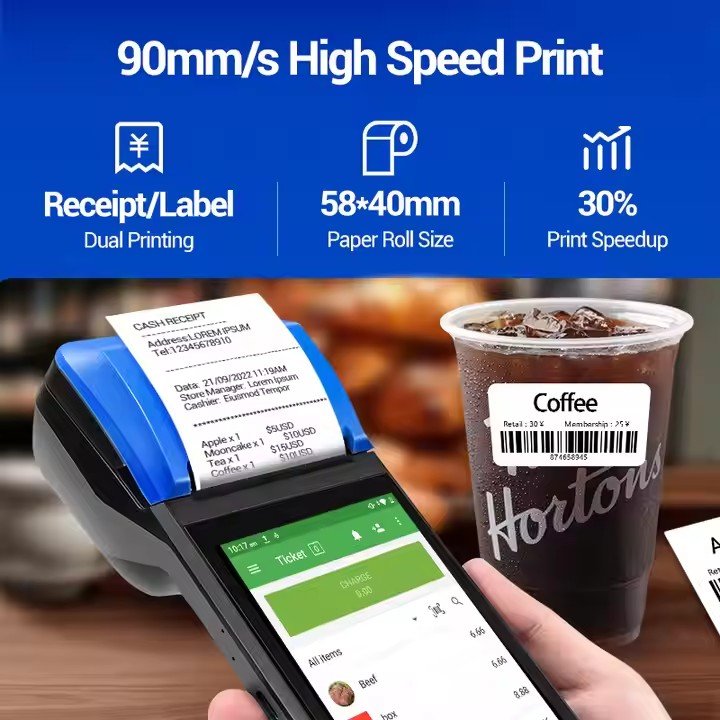FYJ F1 5.5 Inch Android 12 Handheld Touch Screen Mobile POS Machine All-in-One Retail Store Cash Register and PDA with NFC