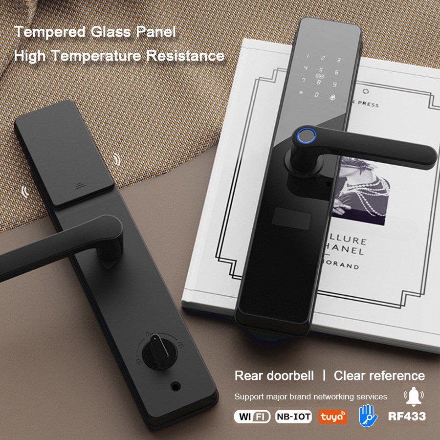 Manufacturer Tuya APP Wifi Fingerprint Smart Card Safe Epic Password Digital Wood Door Handle Lock with Keypad