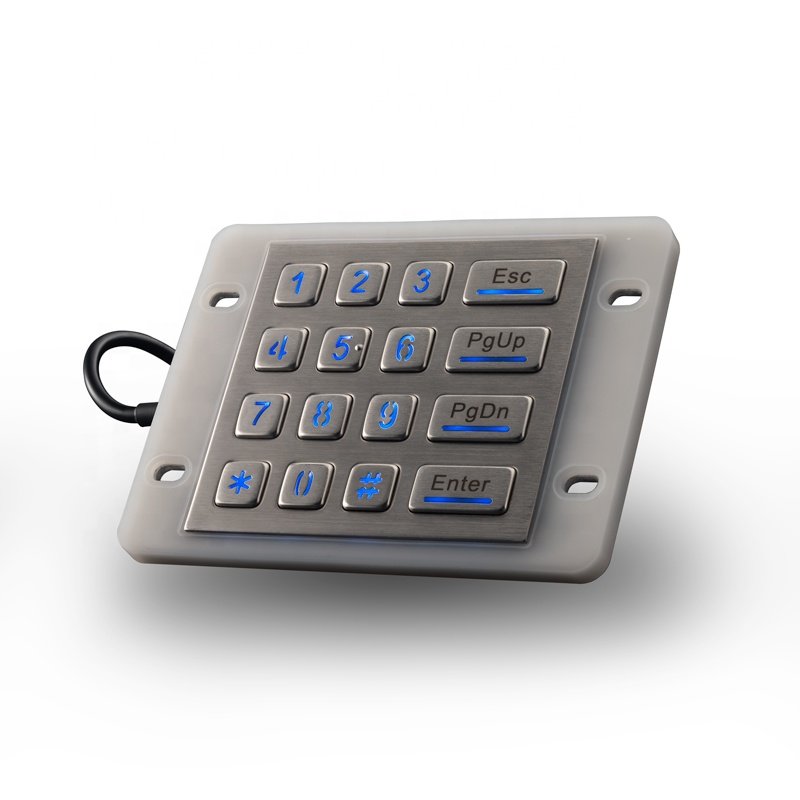 Industrial USB Kiosk Illuminated Keypads IP68 Waterproof Metal Stainless Steel Backlit Numeric Keypad With 16 Keys