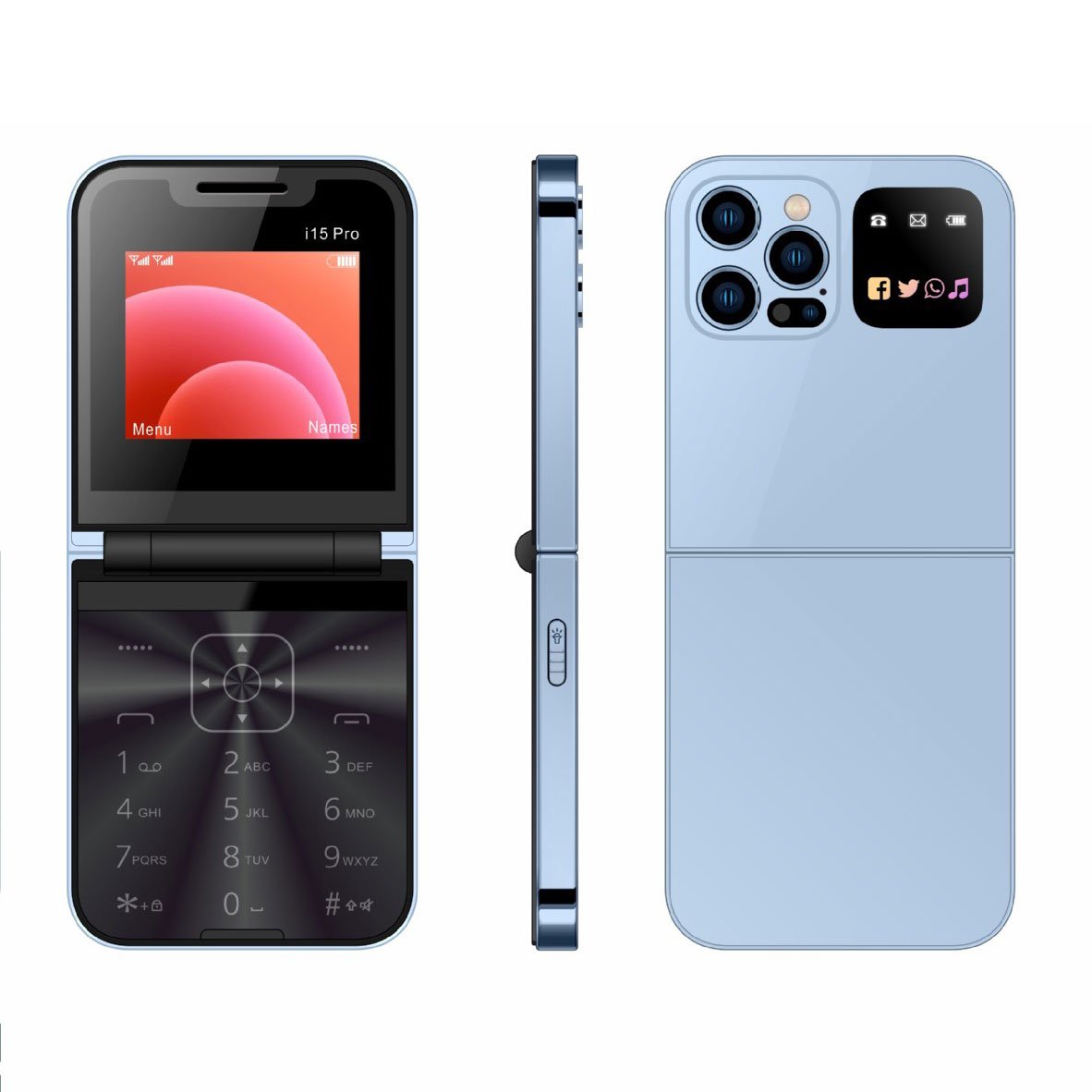 2024 Newest Product Folding Phone i15 Pro Dual SIM Card 2G GSM 2.4 Inch Feature Phone with Type-C Port