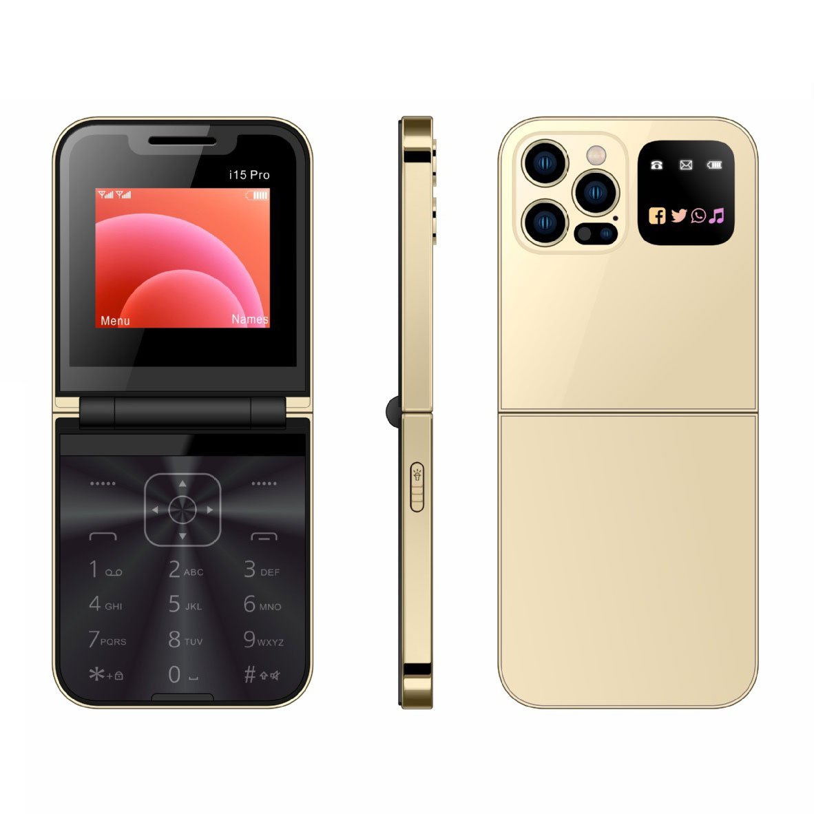 2024 Newest Product Folding Phone i15 Pro Dual SIM Card 2G GSM 2.4 Inch Feature Phone with Type-C Port