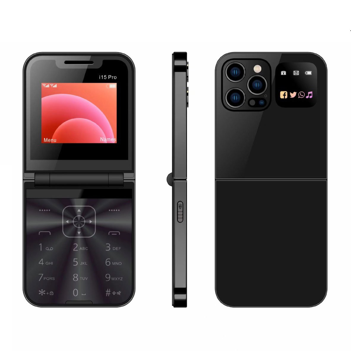2024 Newest Product Folding Phone i15 Pro Dual SIM Card 2G GSM 2.4 Inch Feature Phone with Type-C Port