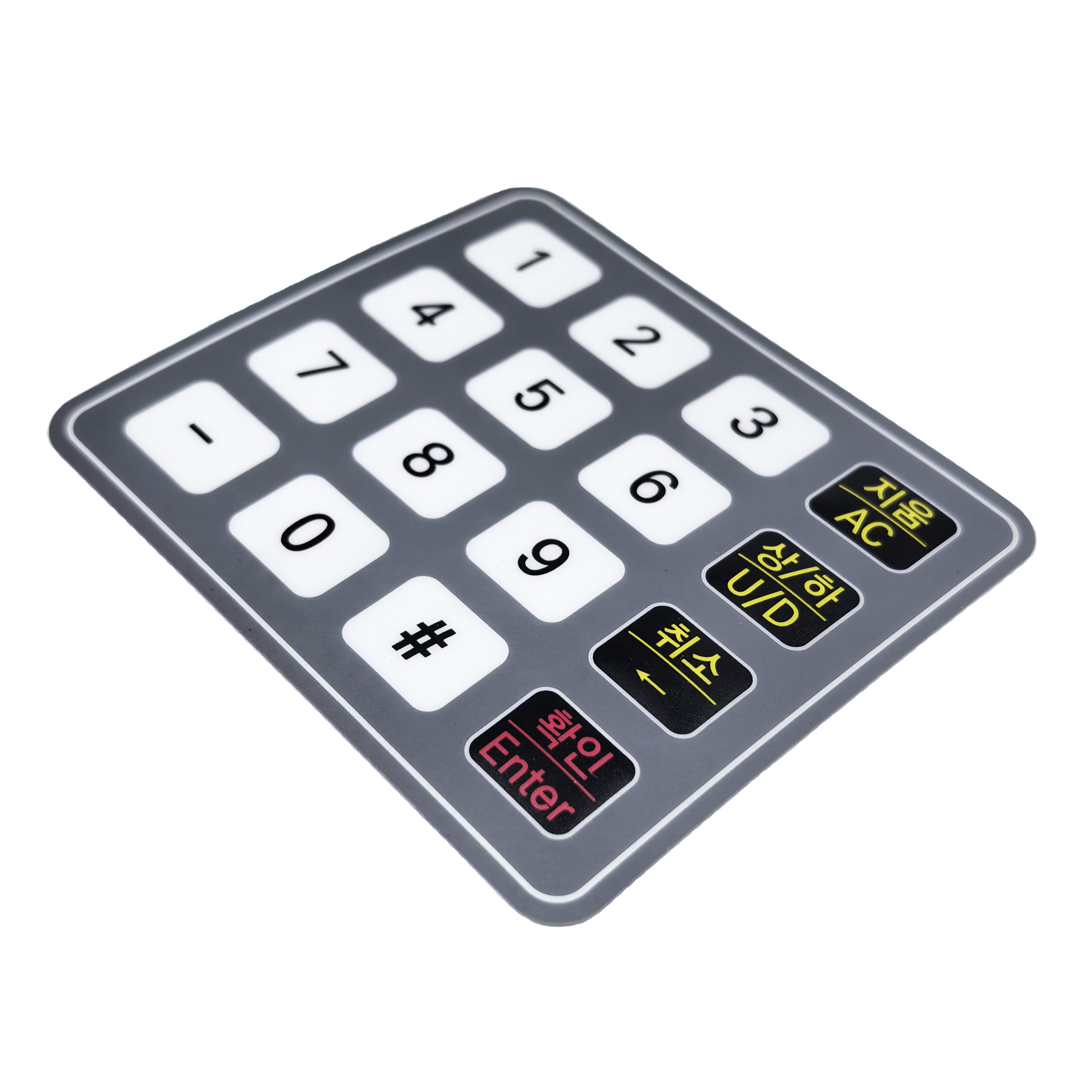 Professional Factory Keypads&keyboards Embossed Tactile Keypads Graphic Overlay 4x4 Matrix Membrane Switch Keypad With Adhesive
