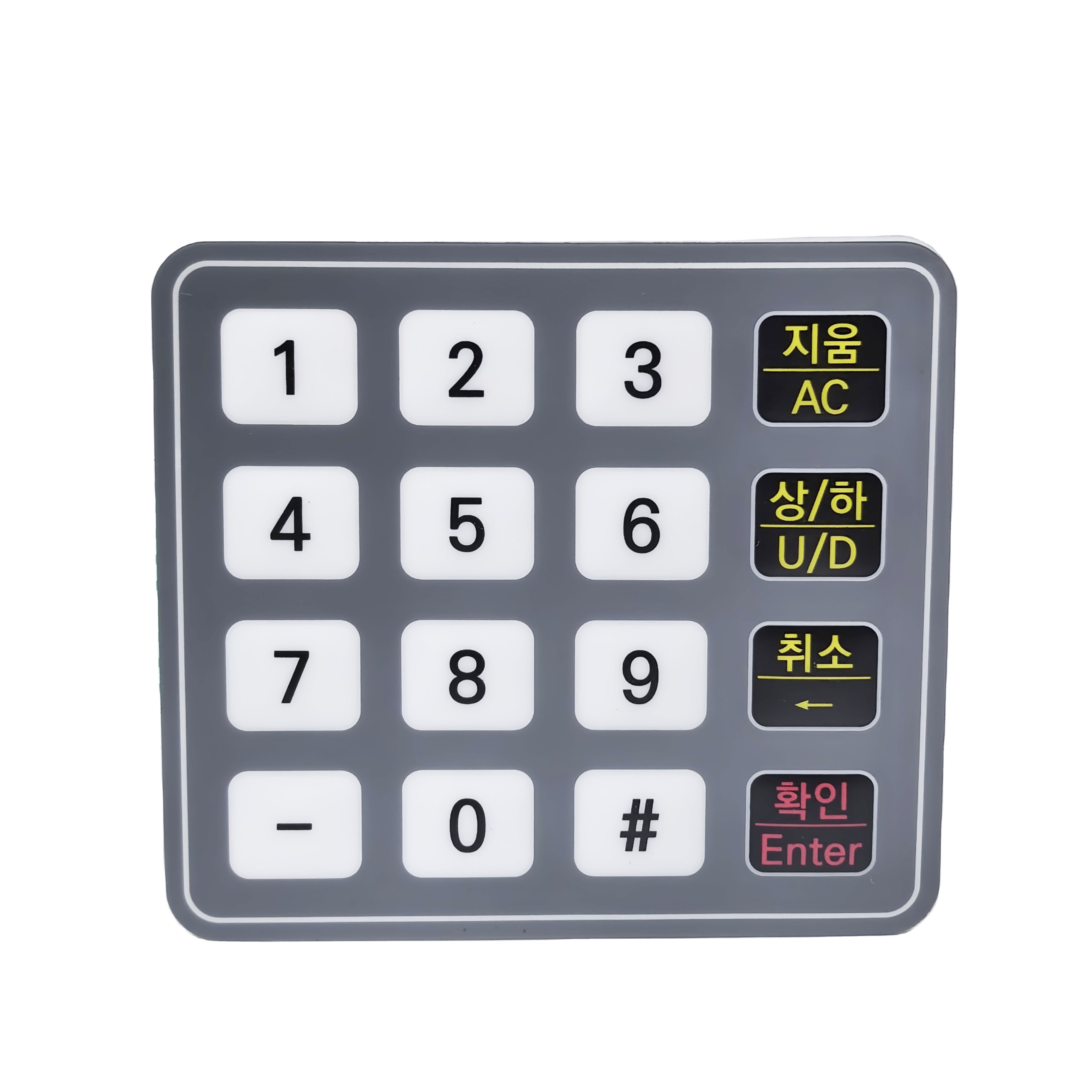 Professional Factory Keypads&keyboards Embossed Tactile Keypads Graphic Overlay 4x4 Matrix Membrane Switch Keypad With Adhesive