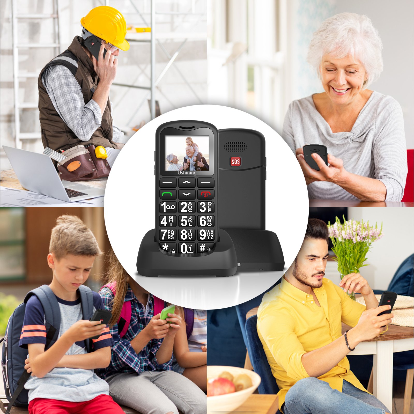 New Design 4G Cell Pone 1.77 inch 4G Slim Feature Phone with SOS Big Button 4g LTE Bar phone with Charging Dock