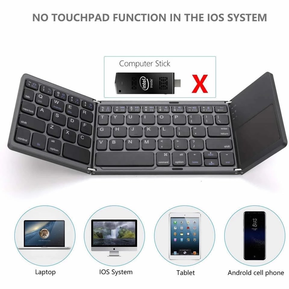2023 B033 64 key Folding Keyboard BT3.0 With Touchpad Portable Utra-thin Mobile Phone Tablet Wireless Keyboard OEM ODM