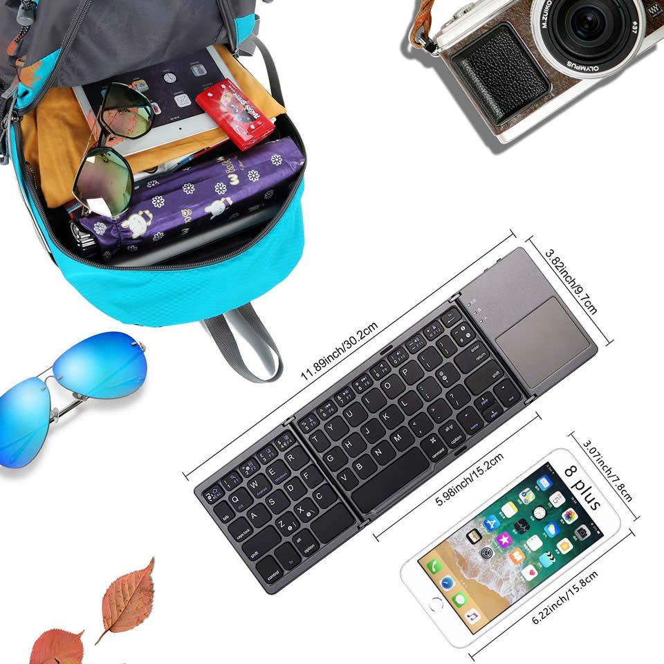 2023 B033 64 key Folding Keyboard BT3.0 With Touchpad Portable Utra-thin Mobile Phone Tablet Wireless Keyboard OEM ODM