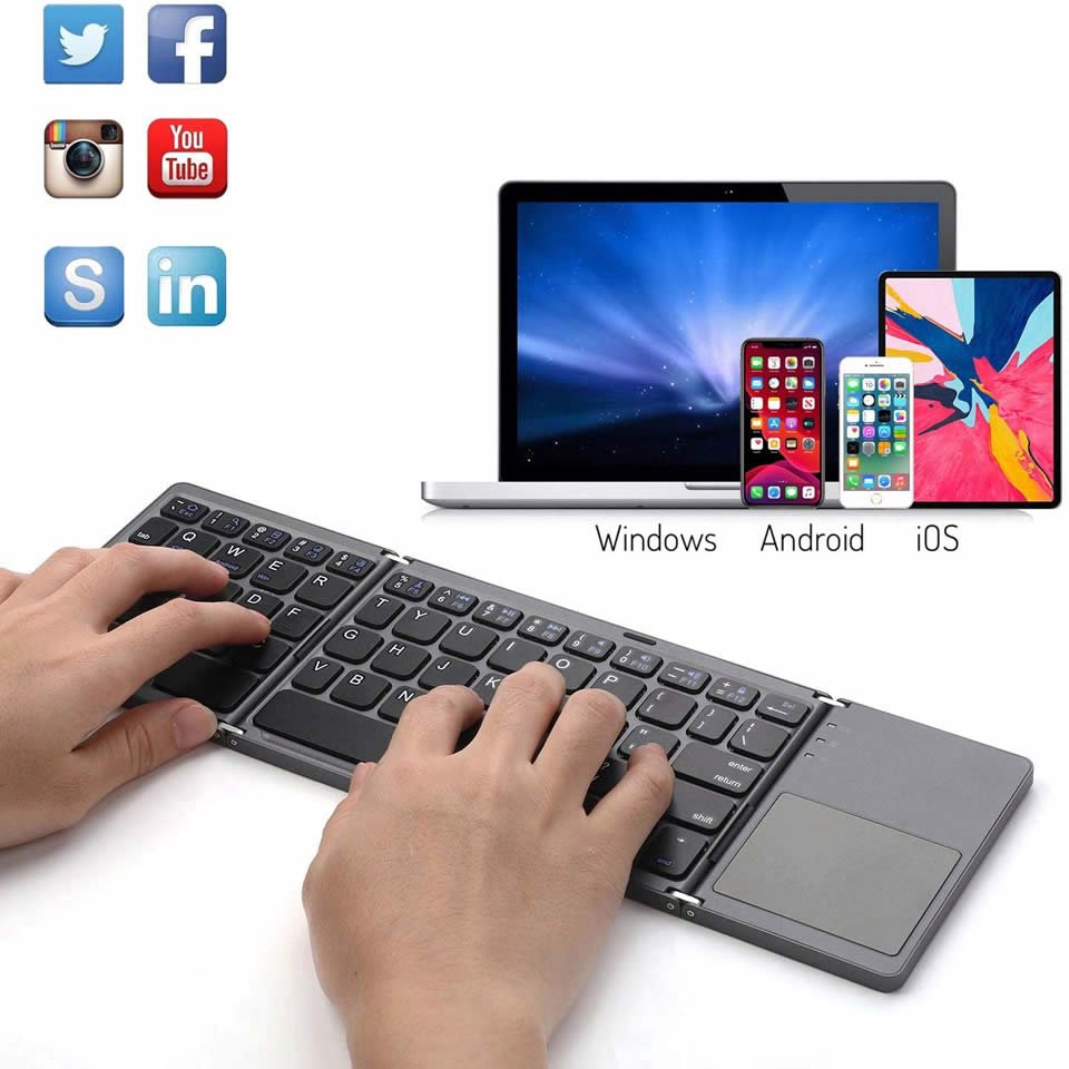 2023 B033 64 key Folding Keyboard BT3.0 With Touchpad Portable Utra-thin Mobile Phone Tablet Wireless Keyboard OEM ODM