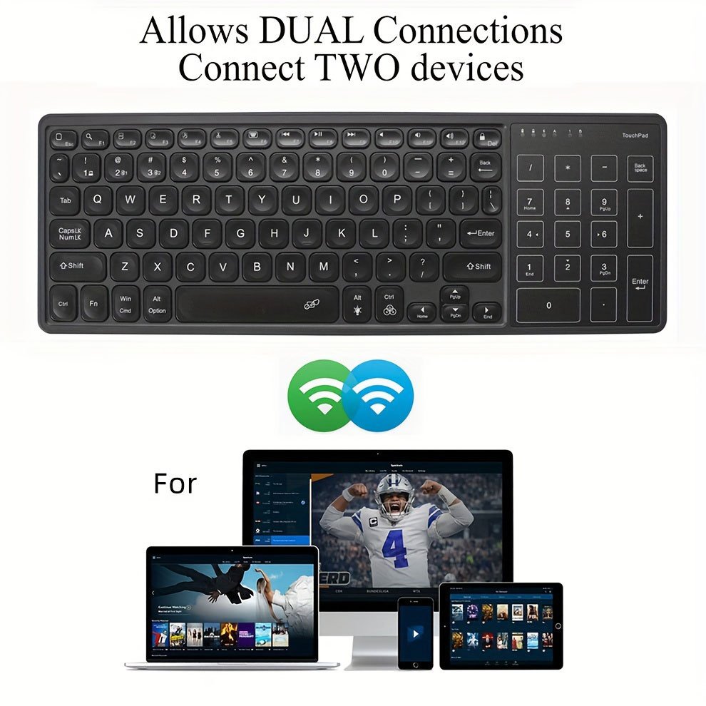 Rechargeable Keyboard with NumberPad BT Wireless Keyboard with Touchpad Backlit Keyboard for Tablet Phone Computer