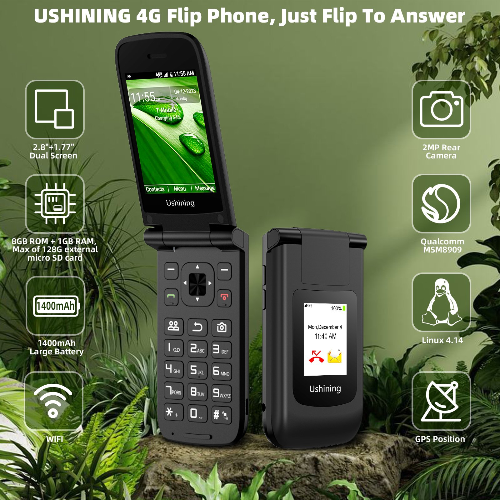 4G Flip Mobile Phones with Keypad Feature Phone Text to Voice Dual Screen 2.8/1.77 Inch Big Button Phone for Kids Seniors