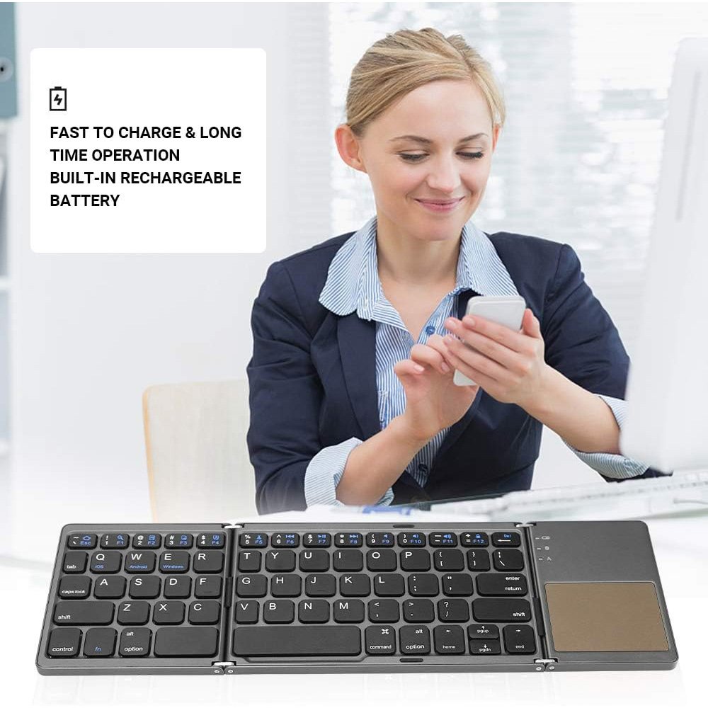 BT Wireless Foldable Touchpad Keyboard Slim Folding Wireless Smart TV Keyboard for Android Ios Laptop