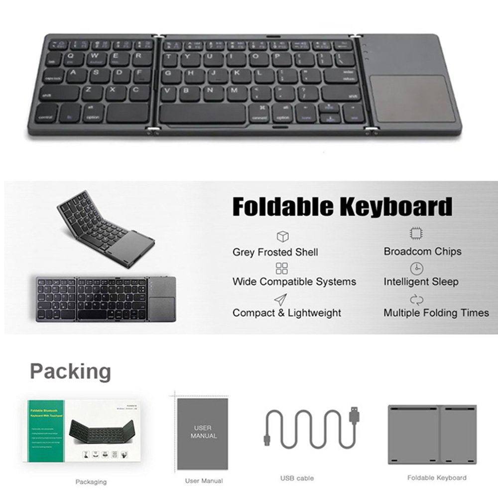 BT Wireless Foldable Touchpad Keyboard Slim Folding Wireless Smart TV Keyboard for Android Ios Laptop