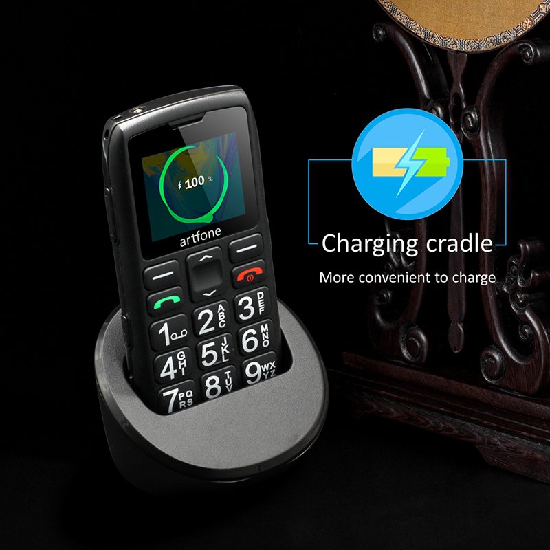 Artfone C1+ Big Keypad Dual Sim One Key SOS FM 1400mAh Bar Senior Mobile Phone For Elderly With Charging Dock