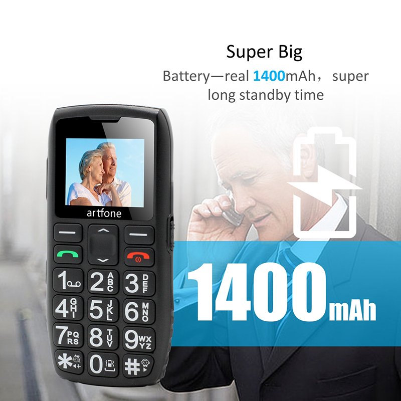 Artfone C1+ Big Keypad Dual Sim One Key SOS FM 1400mAh Bar Senior Mobile Phone For Elderly With Charging Dock