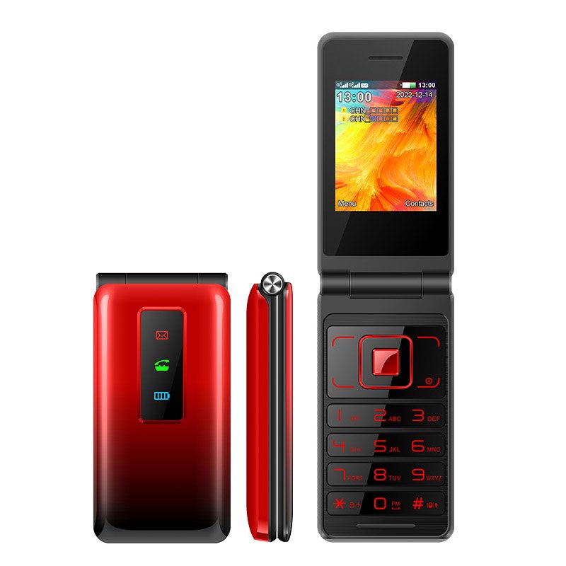 FNBAN T320E 2.4 Inches Unlocked Feature Handphone Red Flip Keypad Mobile Phone