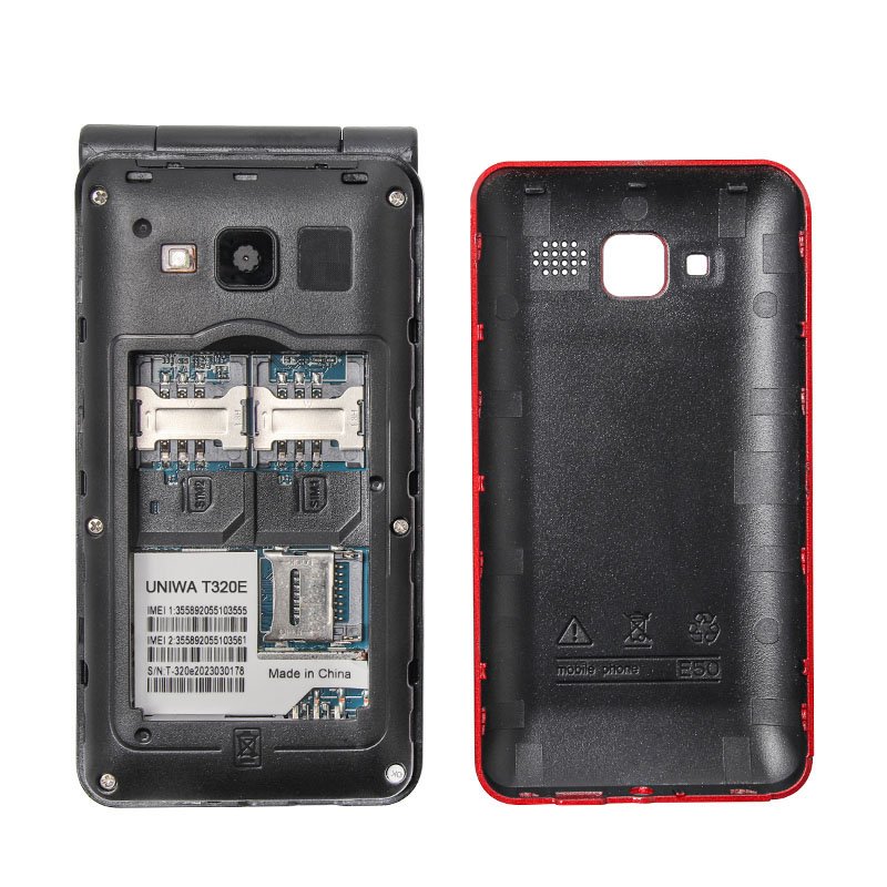 FNBAN T320E 2.4 Inches Unlocked Feature Handphone Red Flip Keypad Mobile Phone