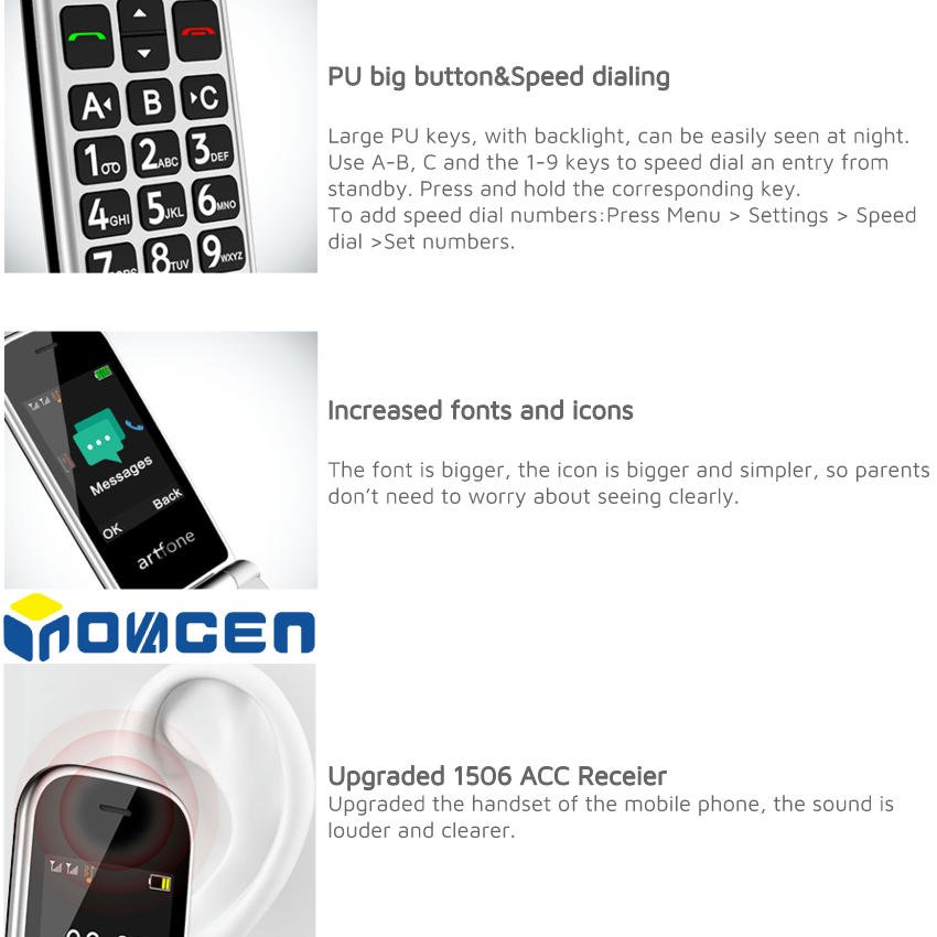 Artfone MTK 2G Senior Flip Phone with S0S key Speed Dial Charging Cradle/Big font big speaker long standby 2.4'' Big display