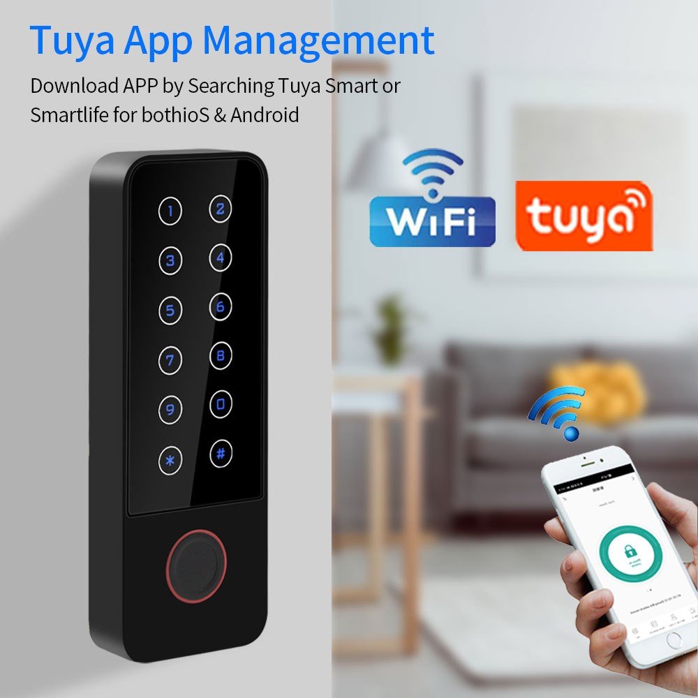 Door Access Control System Standalone Keypad Rfid Card Fingerprint Mobile Phone Access Controller Wifi Tuya Waterproof Black