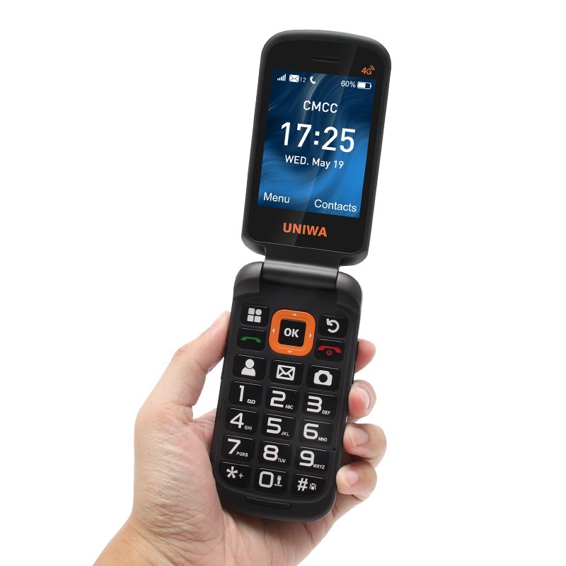 UNIWA V909T 2.8 Inch Screen 4G Unlocked Smart Android Flip Phone 2250mAh HAC Folding Feature Keypad Mobile Phone