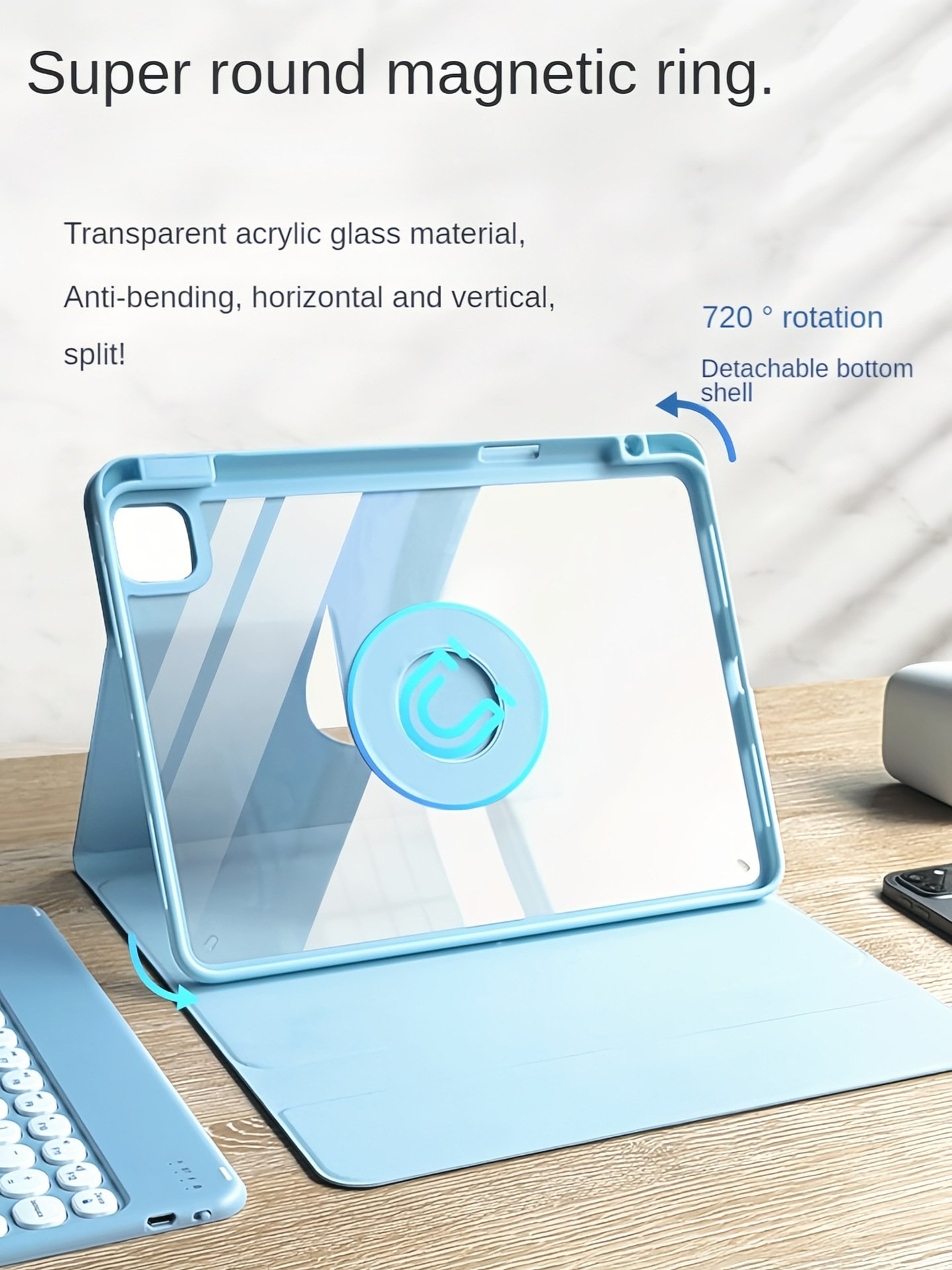 360 Rotating wireless blue-tooth Keyboard Case Folding Magnetic Tablet Pencil Holder Hard Case laptop computer keyboard mouse