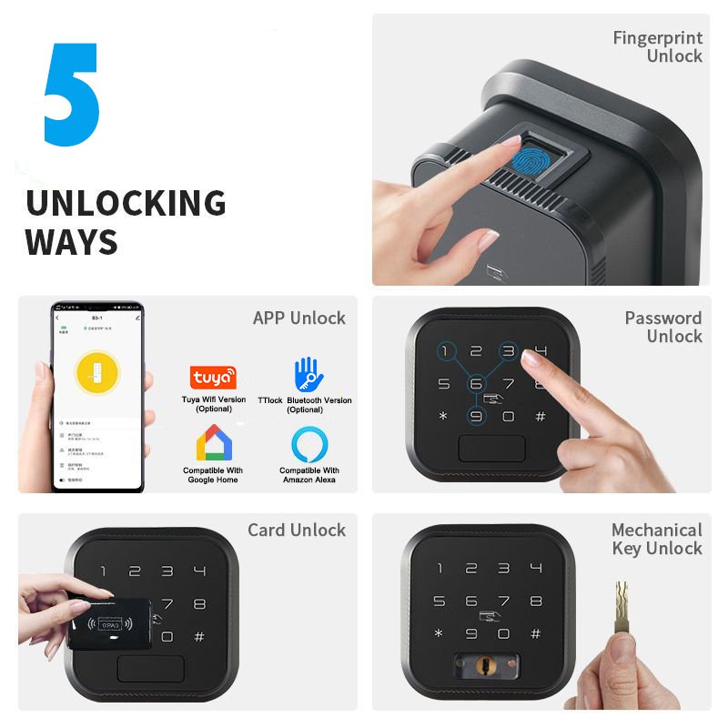 TUYA WIFI TT Bluetooth Square Keypad Fingerprint Digital Card Smart Door Knob Lock for Bedroom Apartment Wooden Door