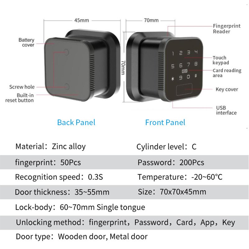 TUYA WIFI TT Bluetooth Square Keypad Fingerprint Digital Card Smart Door Knob Lock for Bedroom Apartment Wooden Door