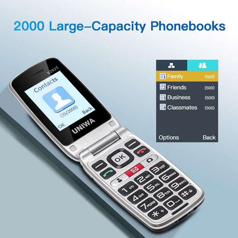 UNIWA V202T Keypad Mobile 4G Flip Senior Feature Phone Unlocked with Double Screen and SOS Button