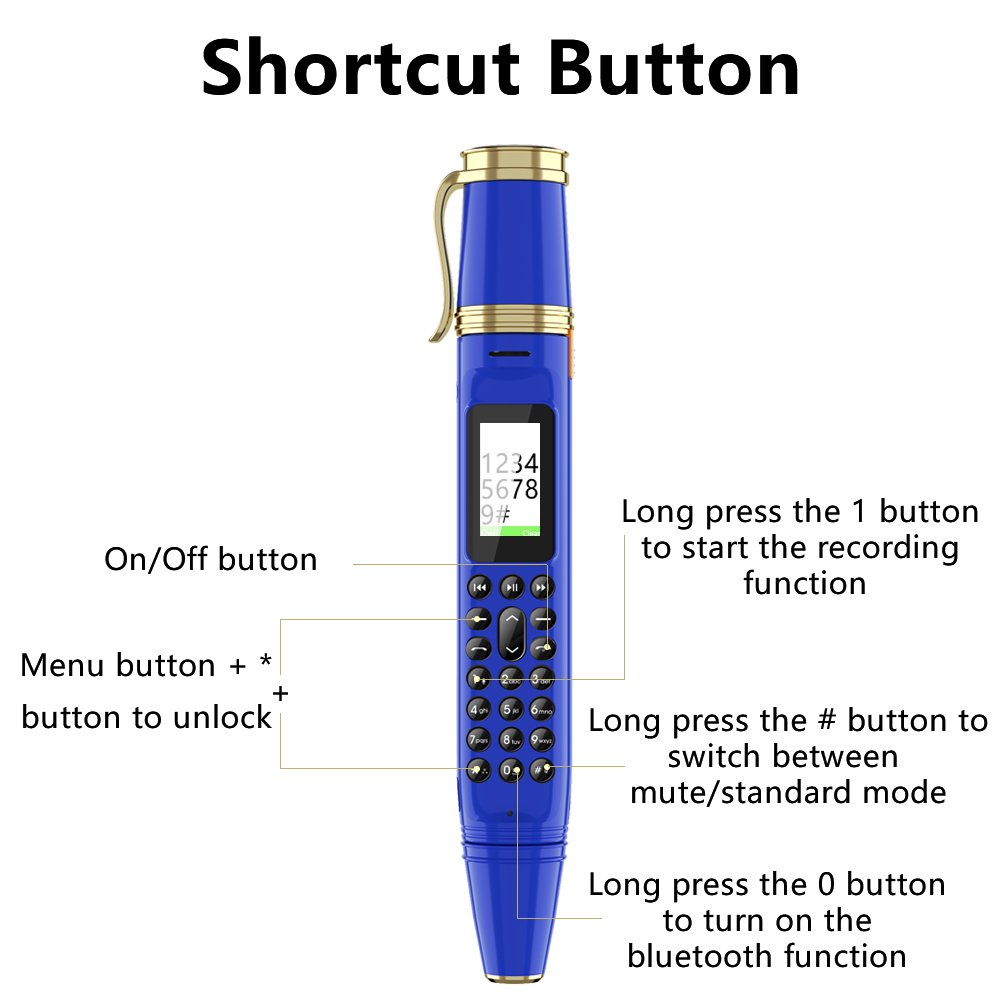 Pen Shape Dialer Mobile Phones with Camera Flashlight 0.96" Tiny Screen GSM Dual SIM with Recording Mini Pen Cellphone