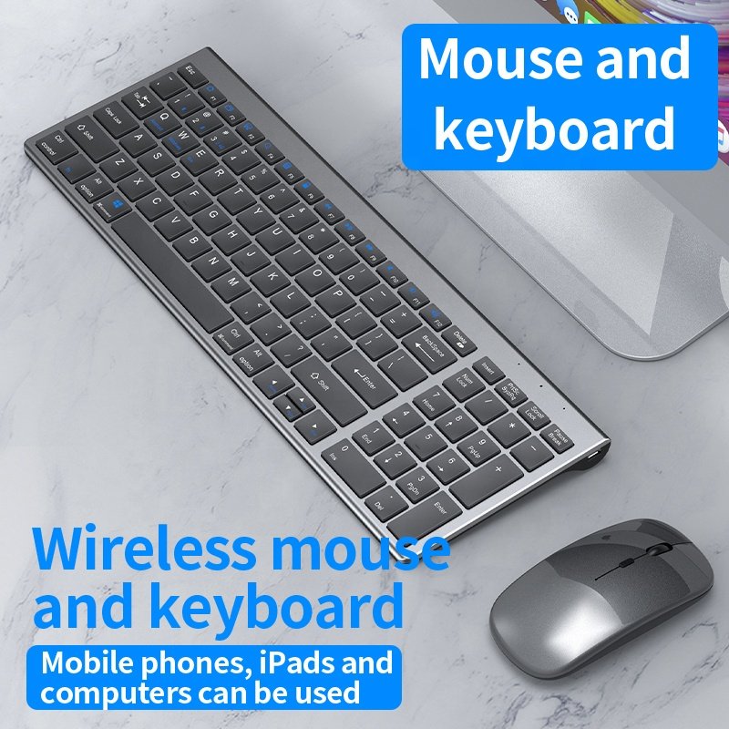 BT wireless keyboard Set Utra Thin Aluminium Alloy Multi Device Wireless Rechargeable Keyboard Mouse Combo