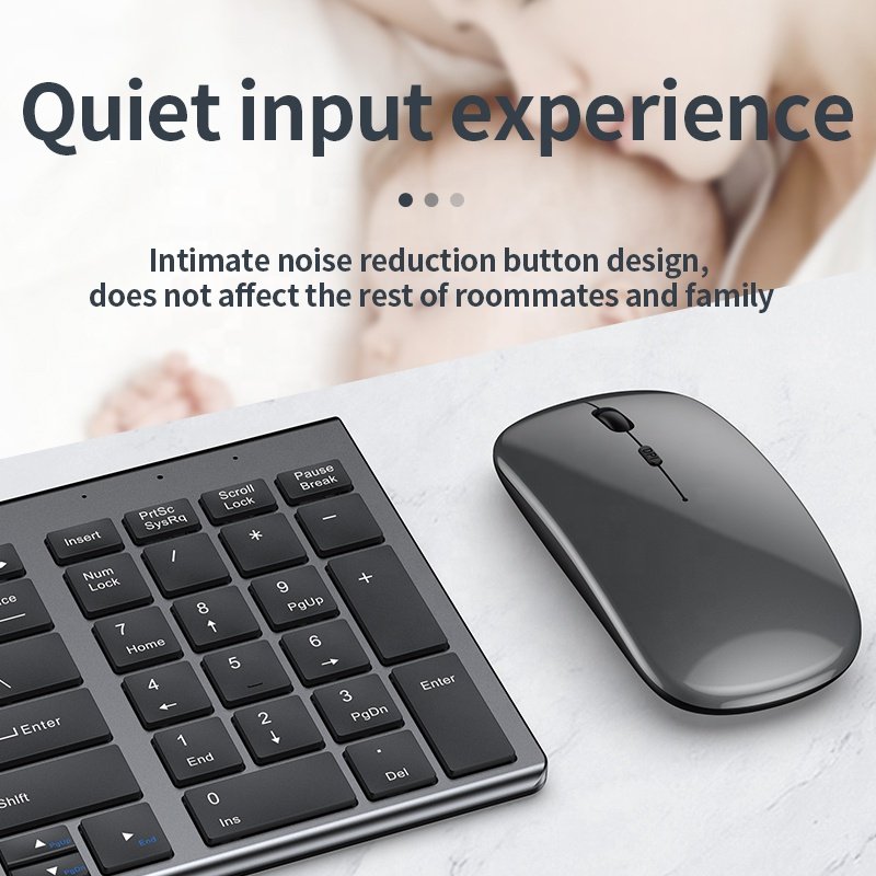 BT wireless keyboard Set Utra Thin Aluminium Alloy Multi Device Wireless Rechargeable Keyboard Mouse Combo