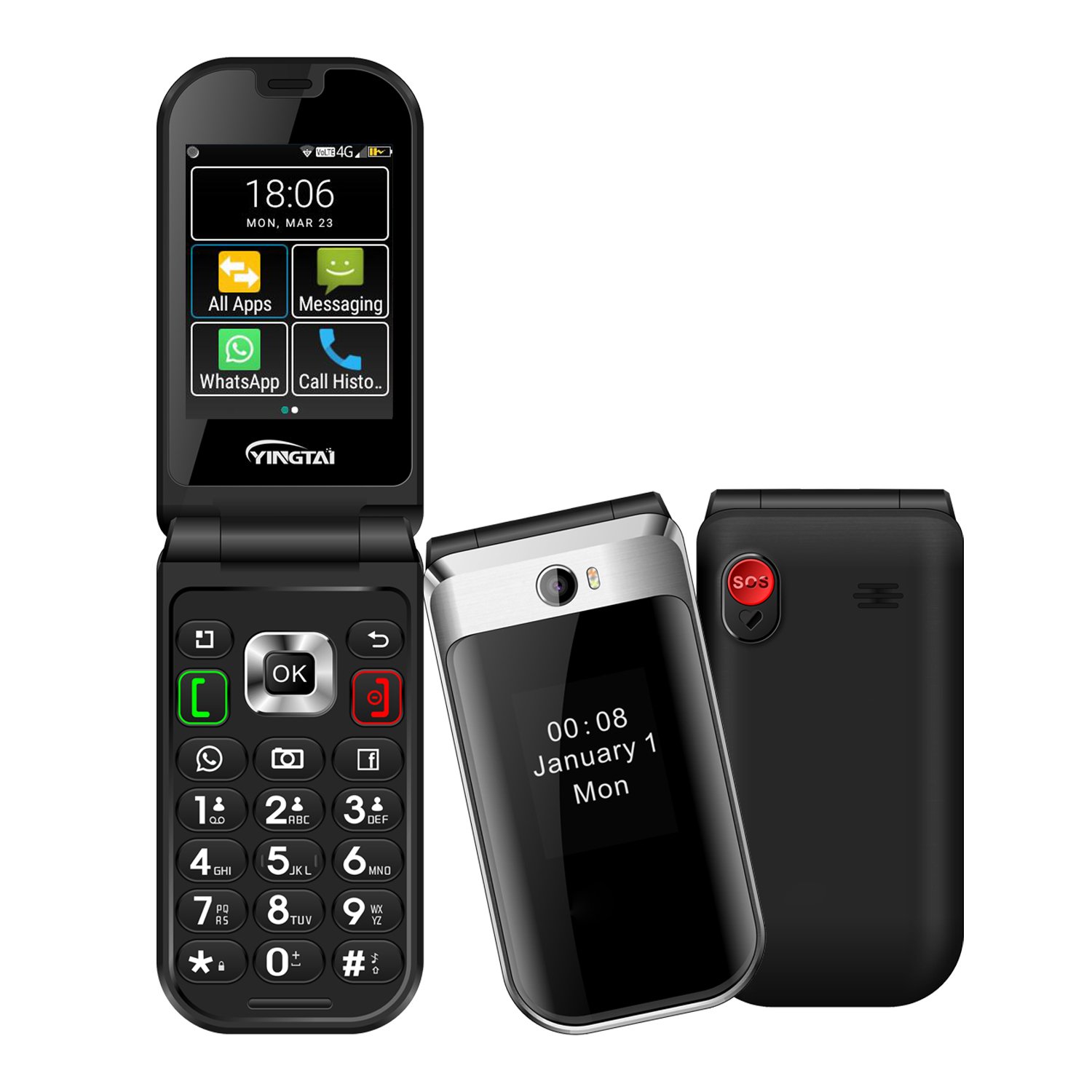 YING TAI OEM 2.8 inch 4G senior folding mobile phone android LTE big button keypad phone