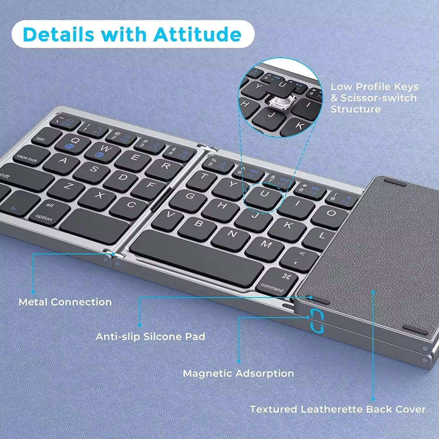 Waterproof Foldable Keyboard B033S Office Portable Wireless Keyboard for Mobile Phone and Tablet Gaming Keyboard