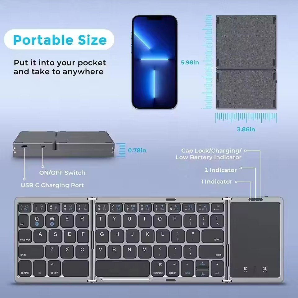 Waterproof Foldable Keyboard B033S Office Portable Wireless Keyboard for Mobile Phone and Tablet Gaming Keyboard