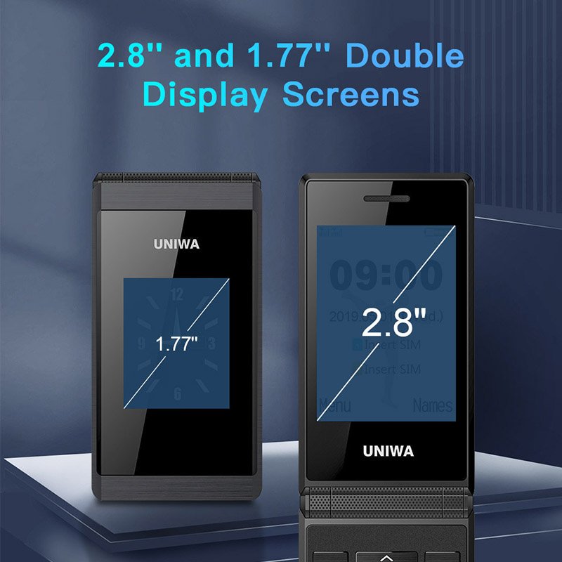 UNIWA X28 Unlocked Flip Mobile Phone Fold Foldable Keypad Seniors Mobail Phone