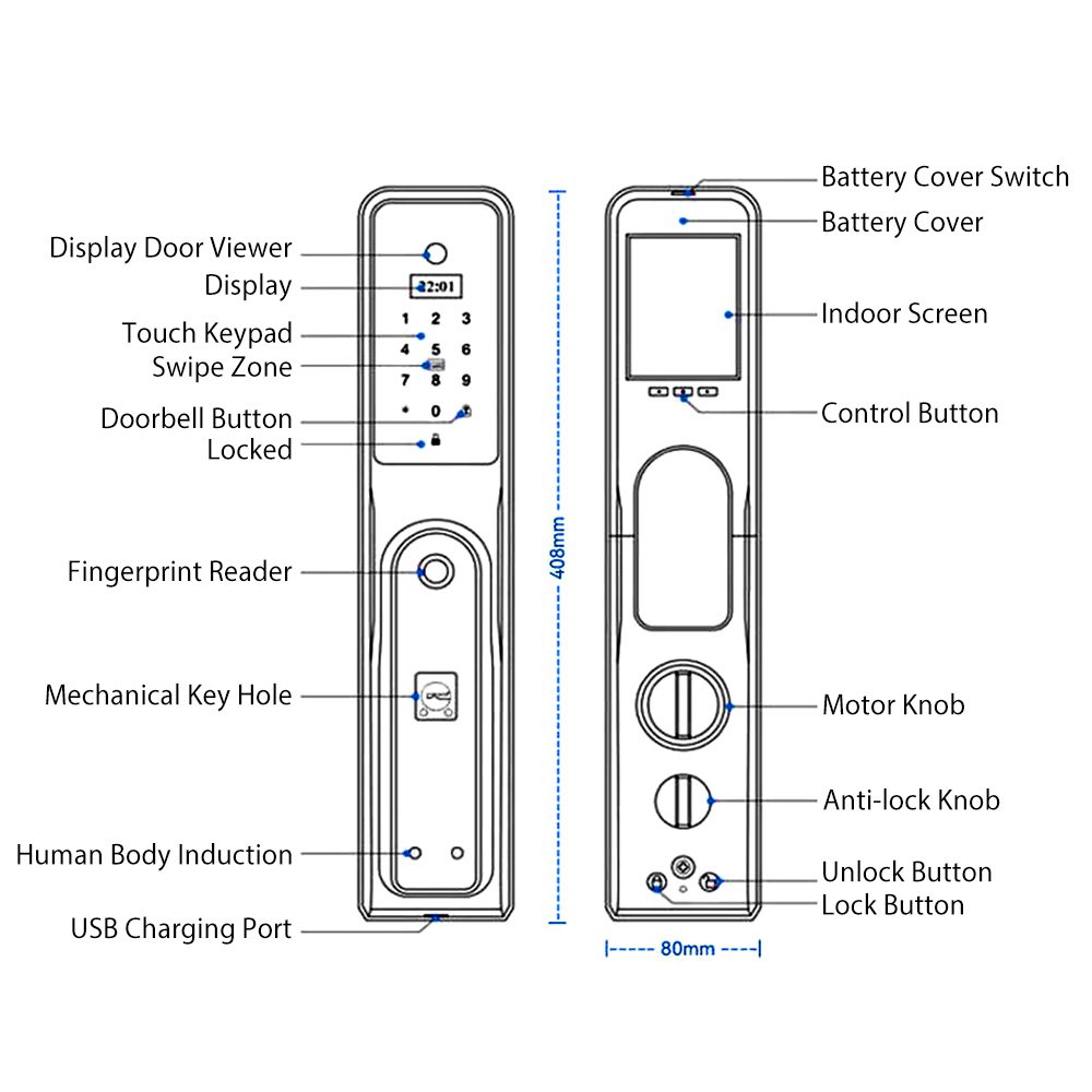 Tuya smart app Automatic Unlock & Locked digital door lock with Touch Keypad and Anti-Peep Code function