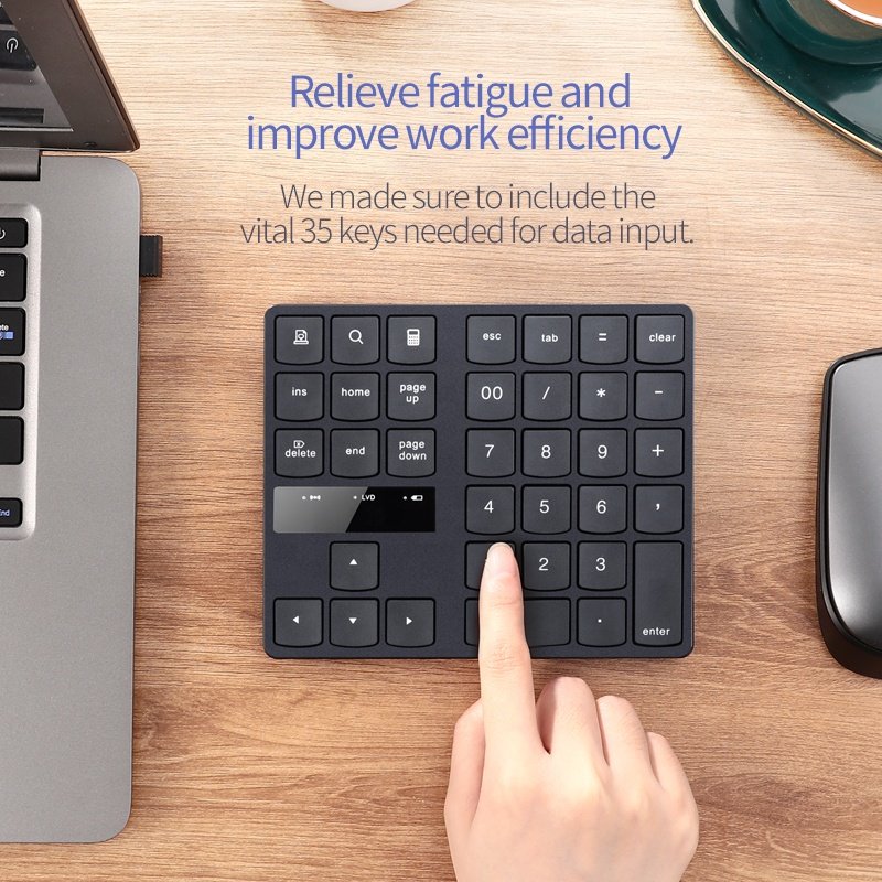 Rechargeable 2.4G Wireless Number Pad 35 Keys Numeric Keypad Wireless Numeric Keyboard with Nano Receiver