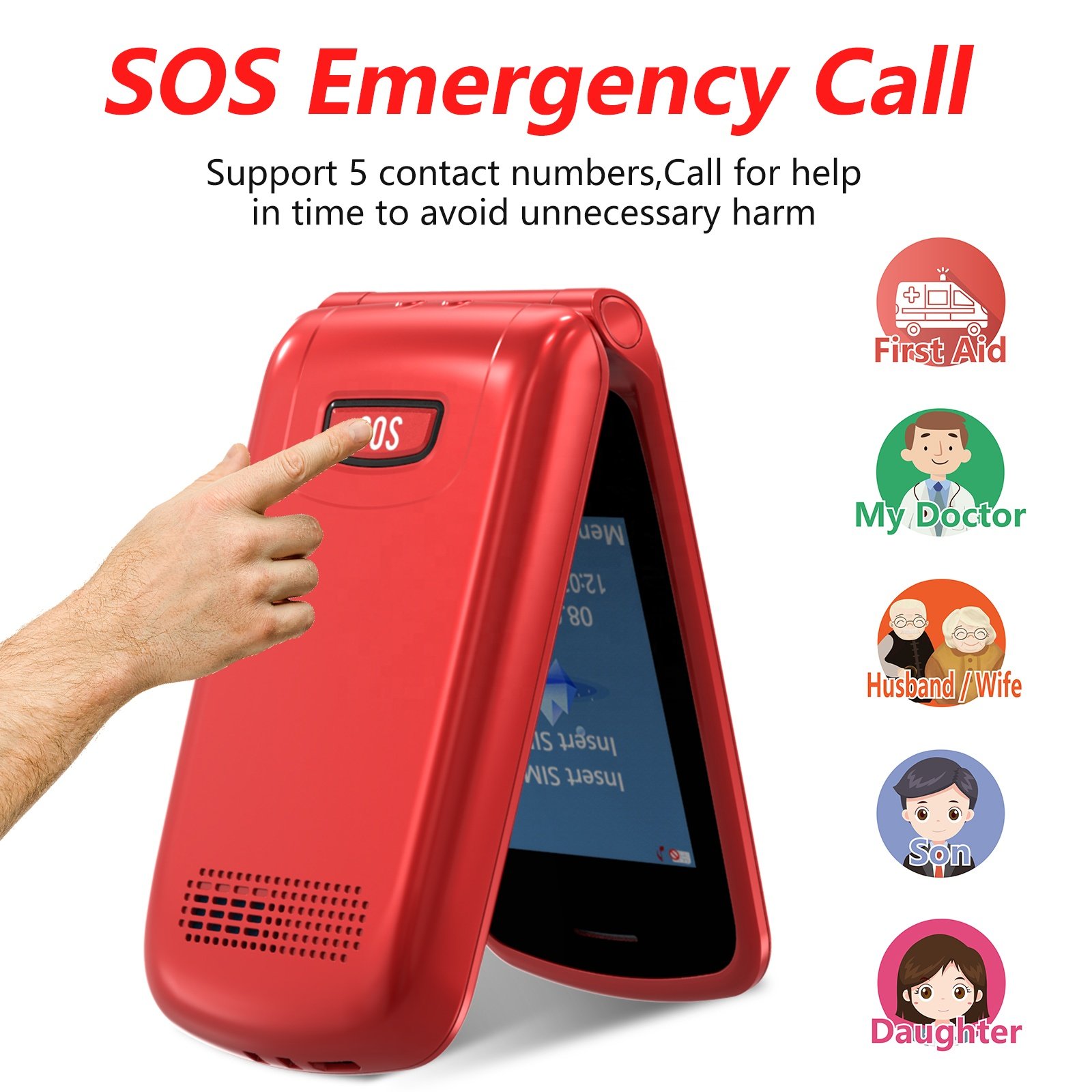 Ushining V1000 Big Button Big Bat Mtery 4G Seniors Cell Mobile Phone with SOS Camera Flip Features UK Plug for Elderly