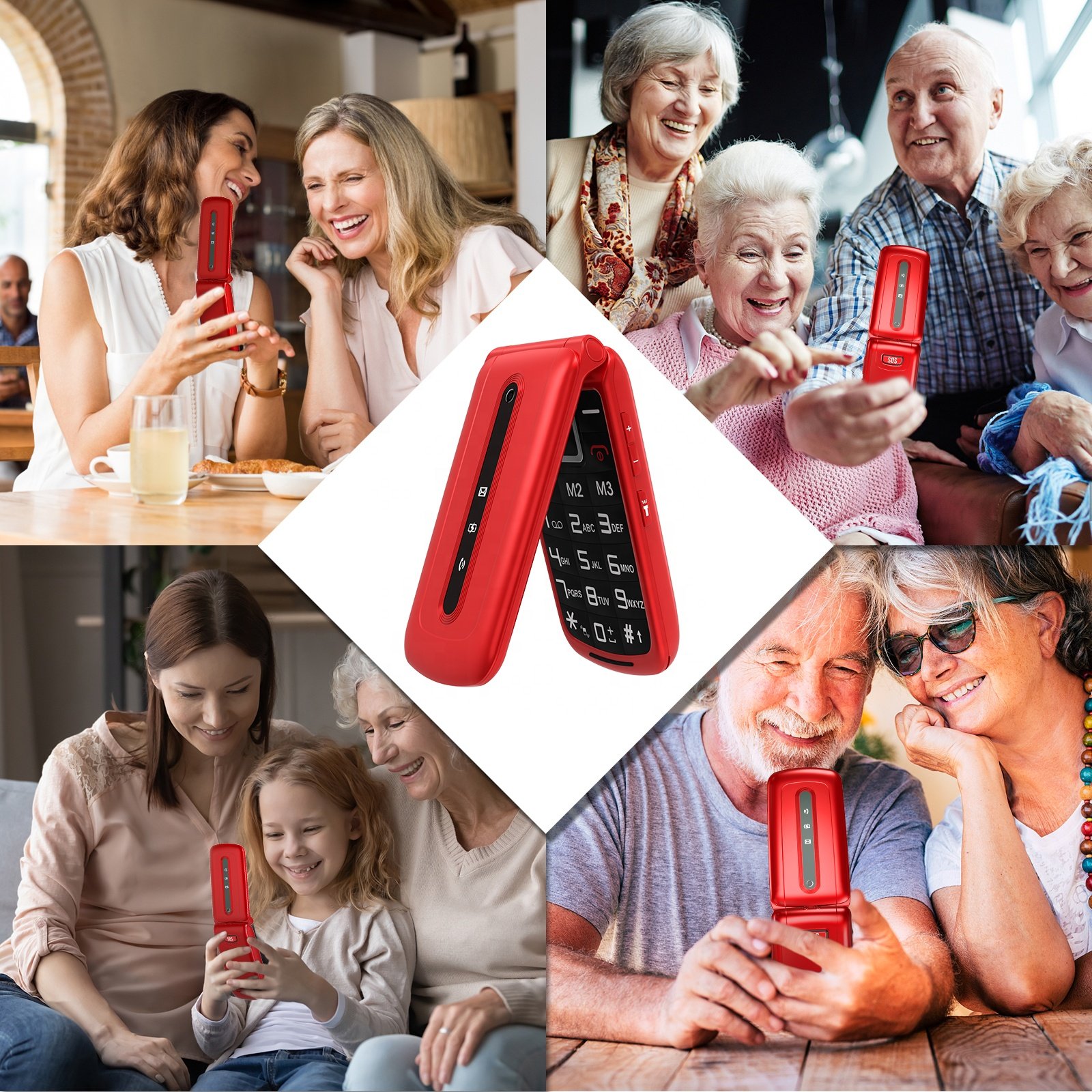 Ushining V1000 Big Button Big Bat Mtery 4G Seniors Cell Mobile Phone with SOS Camera Flip Features UK Plug for Elderly