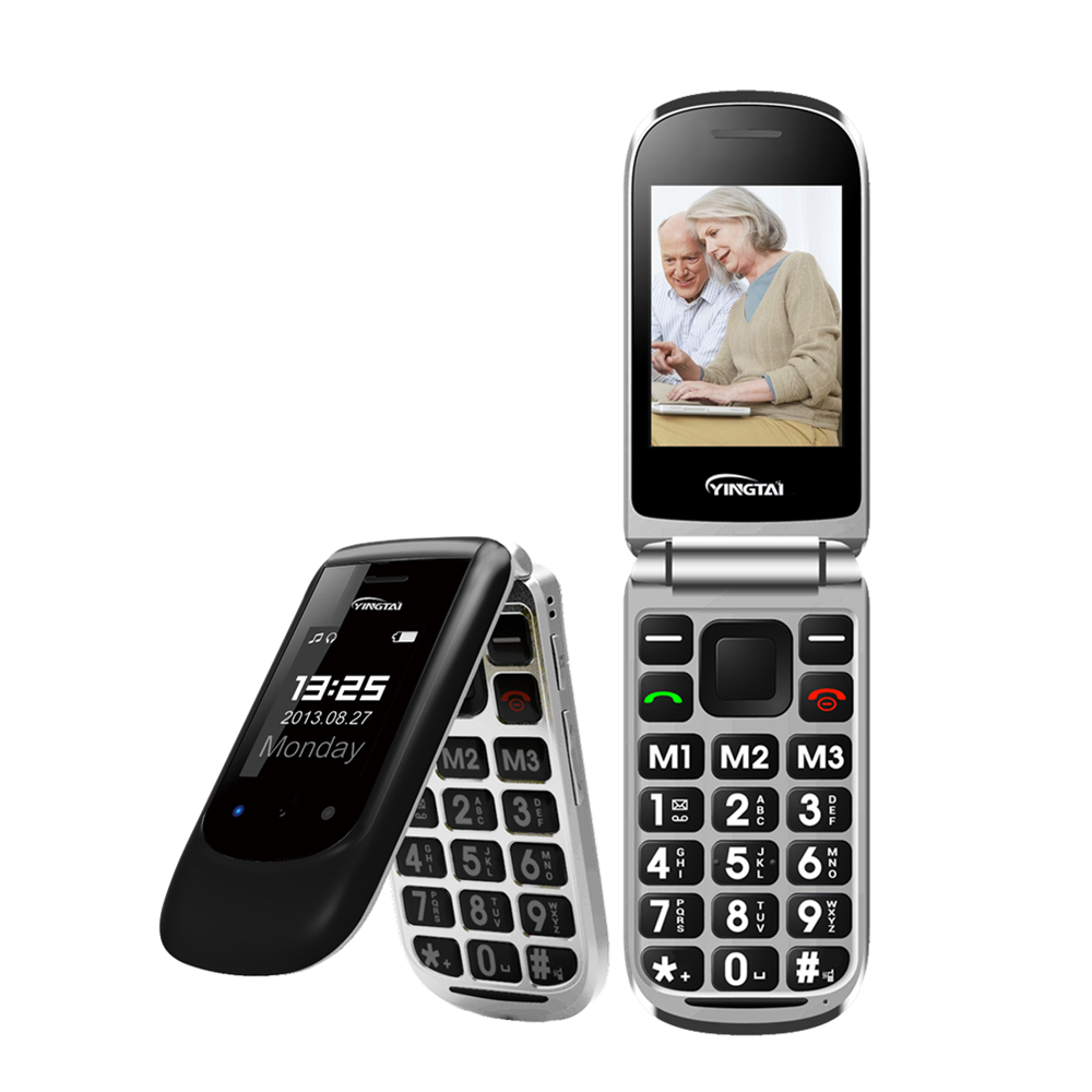 2G Dual Screen keypad flip mobile phone for elderly Quad band Dual SIM FM SOS portable telephone big fonts big voluce