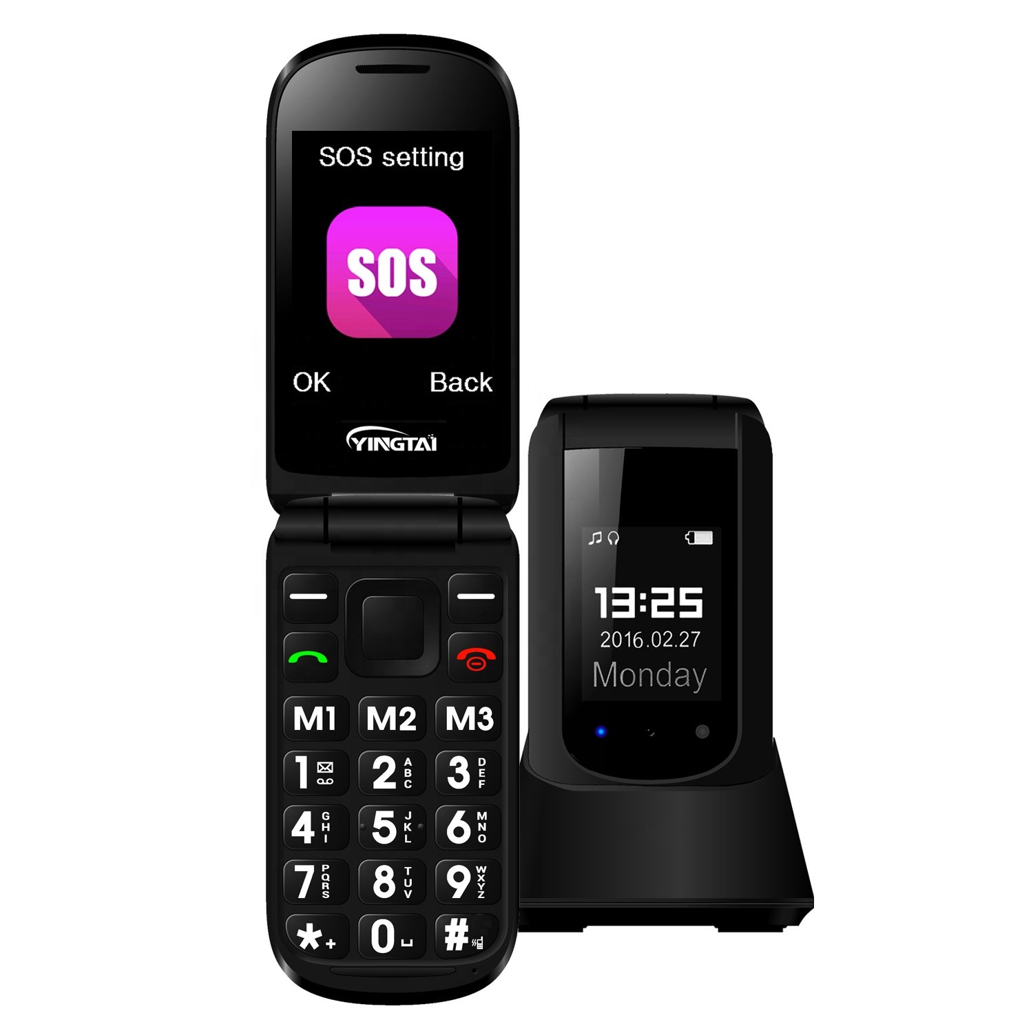2G Dual Screen keypad flip mobile phone for elderly Quad band Dual SIM FM SOS portable telephone big fonts big voluce