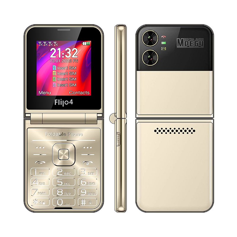 Wholesale 4 SIM Cards Folding Phone GSM Keypad Feature Cellphone Flip Mobile Phone
