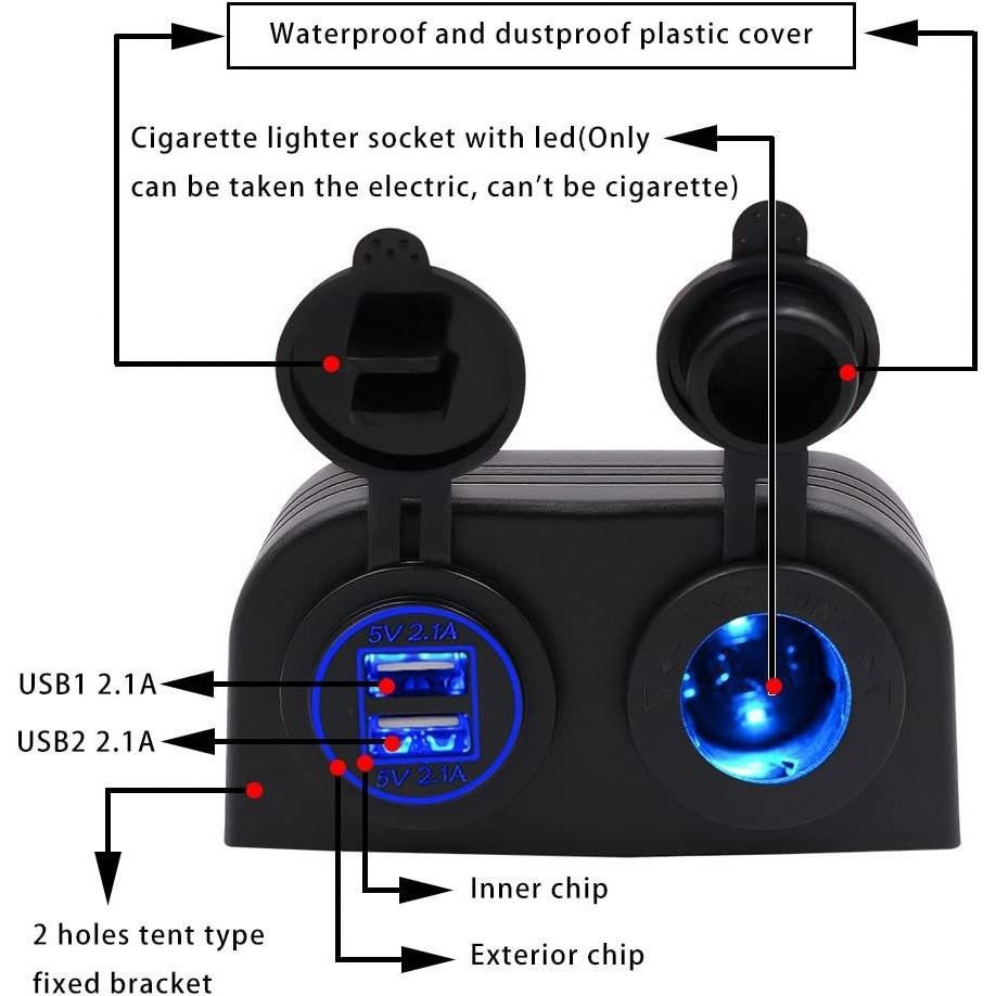New tent car recreational vehicle yacht modified dual USB4.2A with LED light cigarette lighter car charger