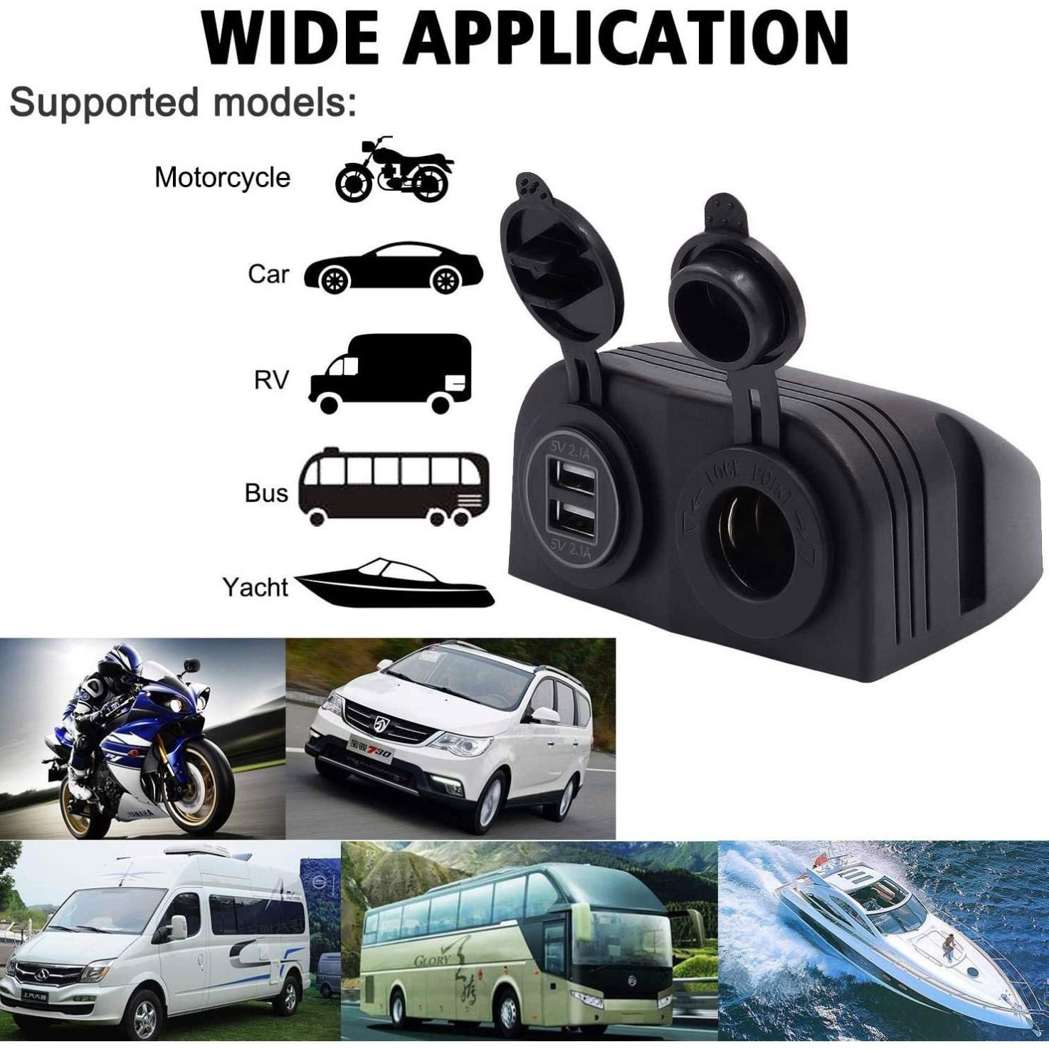 New tent car recreational vehicle yacht modified dual USB4.2A with LED light cigarette lighter car charger