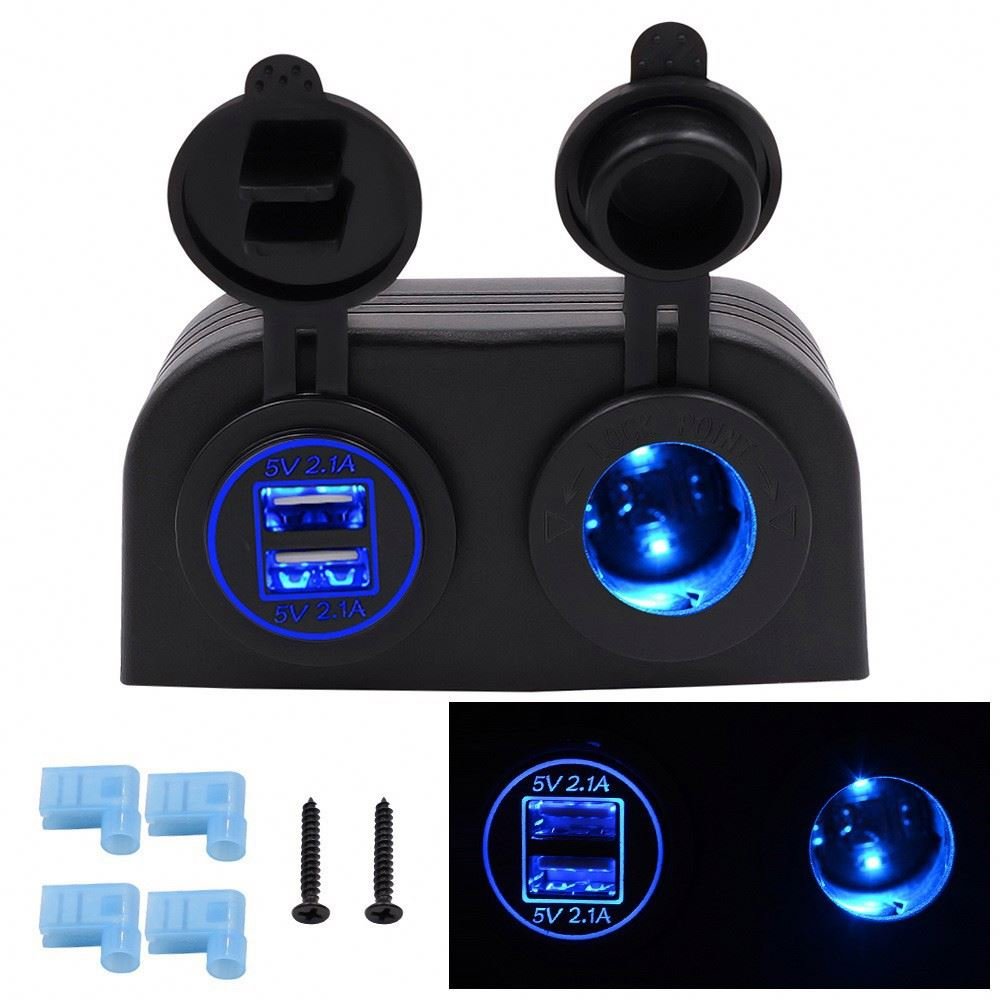 New tent car recreational vehicle yacht modified dual USB4.2A with LED light cigarette lighter car charger