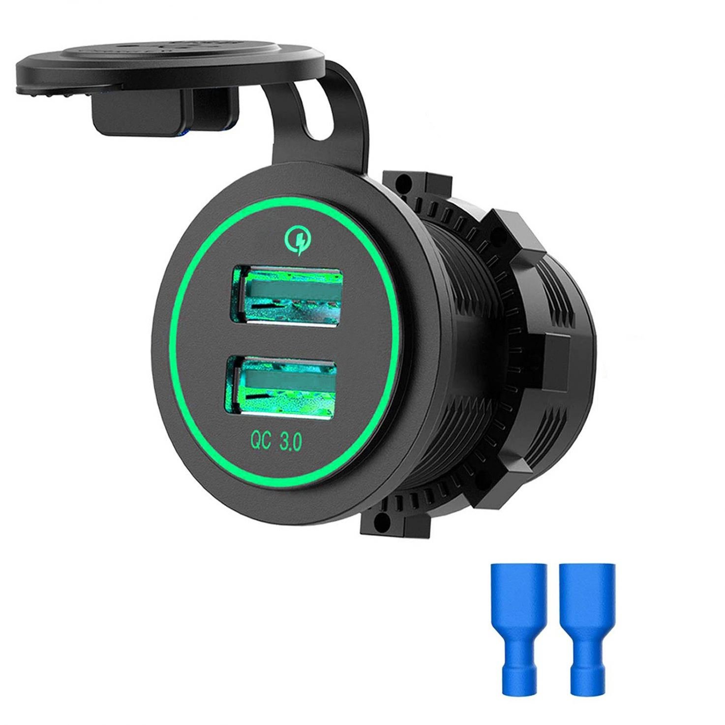 Car motorcycle/RV boat modification car charger QC3.0 dual USB car Dual Aperture fast charging USB interface
